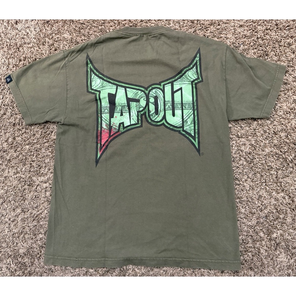 RARE VTG Y2K Green Bloody Cash Money Spell Out Tapout T Shirt Mens Medium